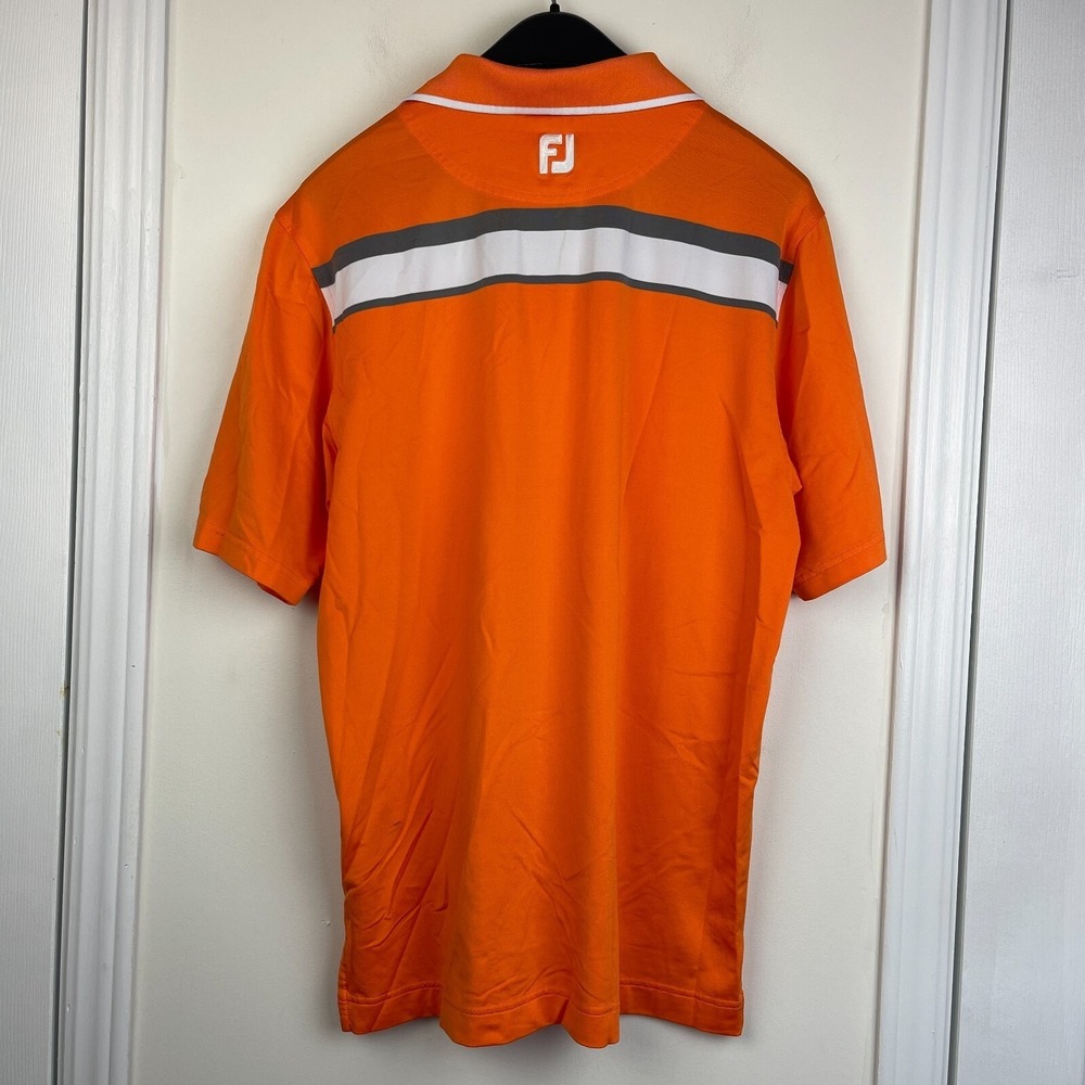 FootJoy x Pound Ridge Golf Polo Mens M Performance Quick Dry Orange Striped FJ - Picture 5 of 6